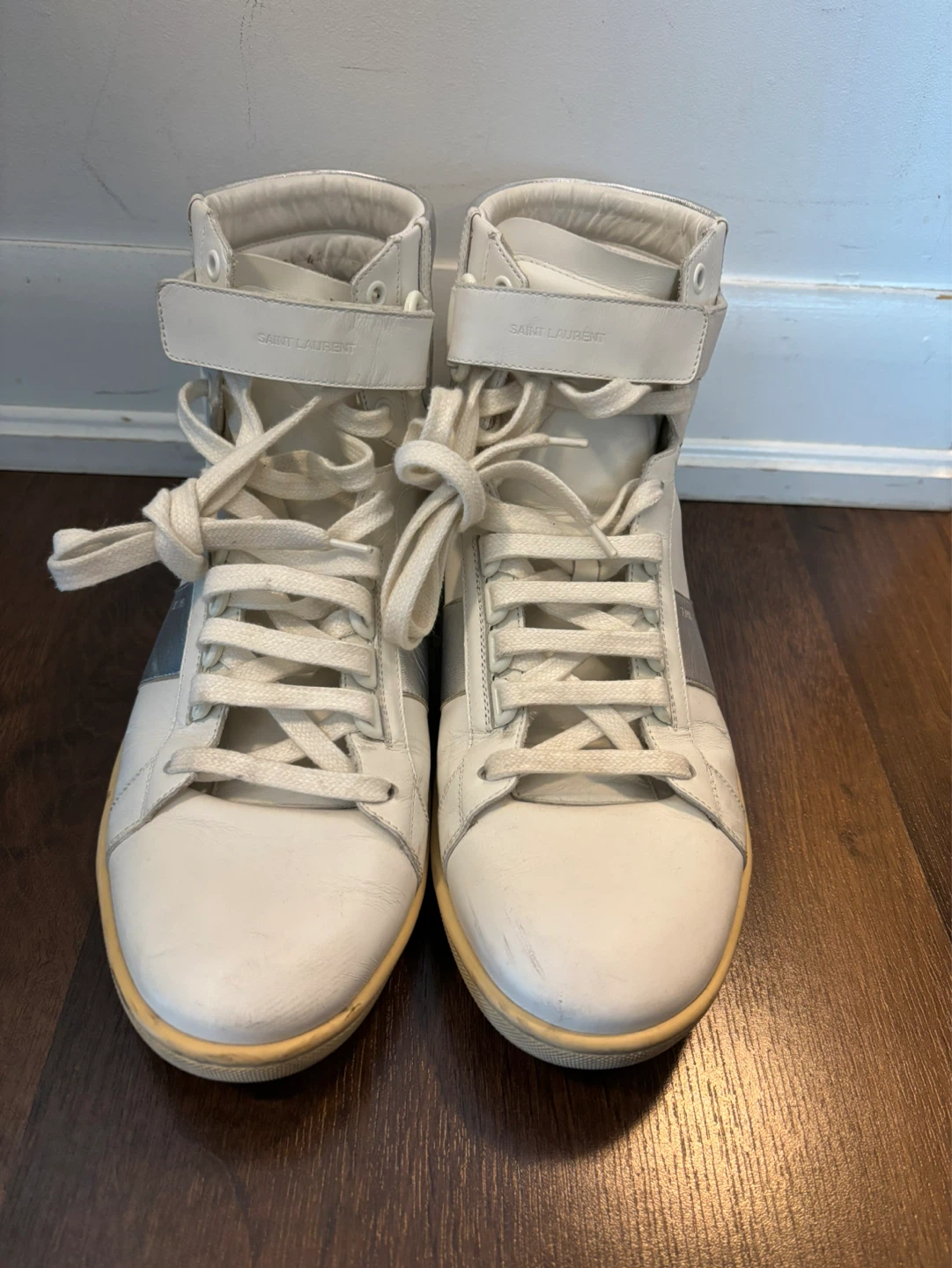 Saint Laurent White Leather High Top Sneakers