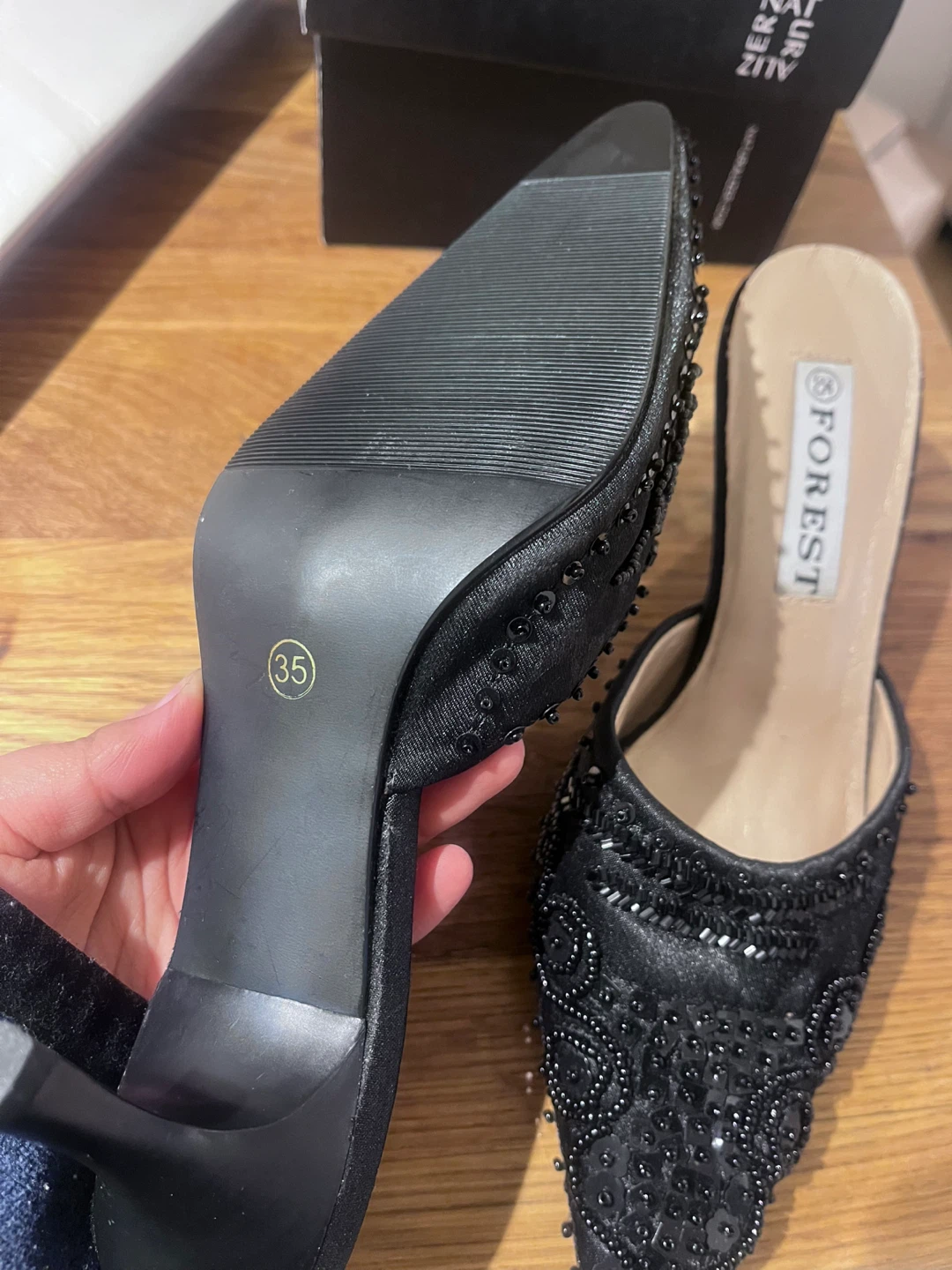 FOREST Black Beaded Mules Size 35 - photo 4