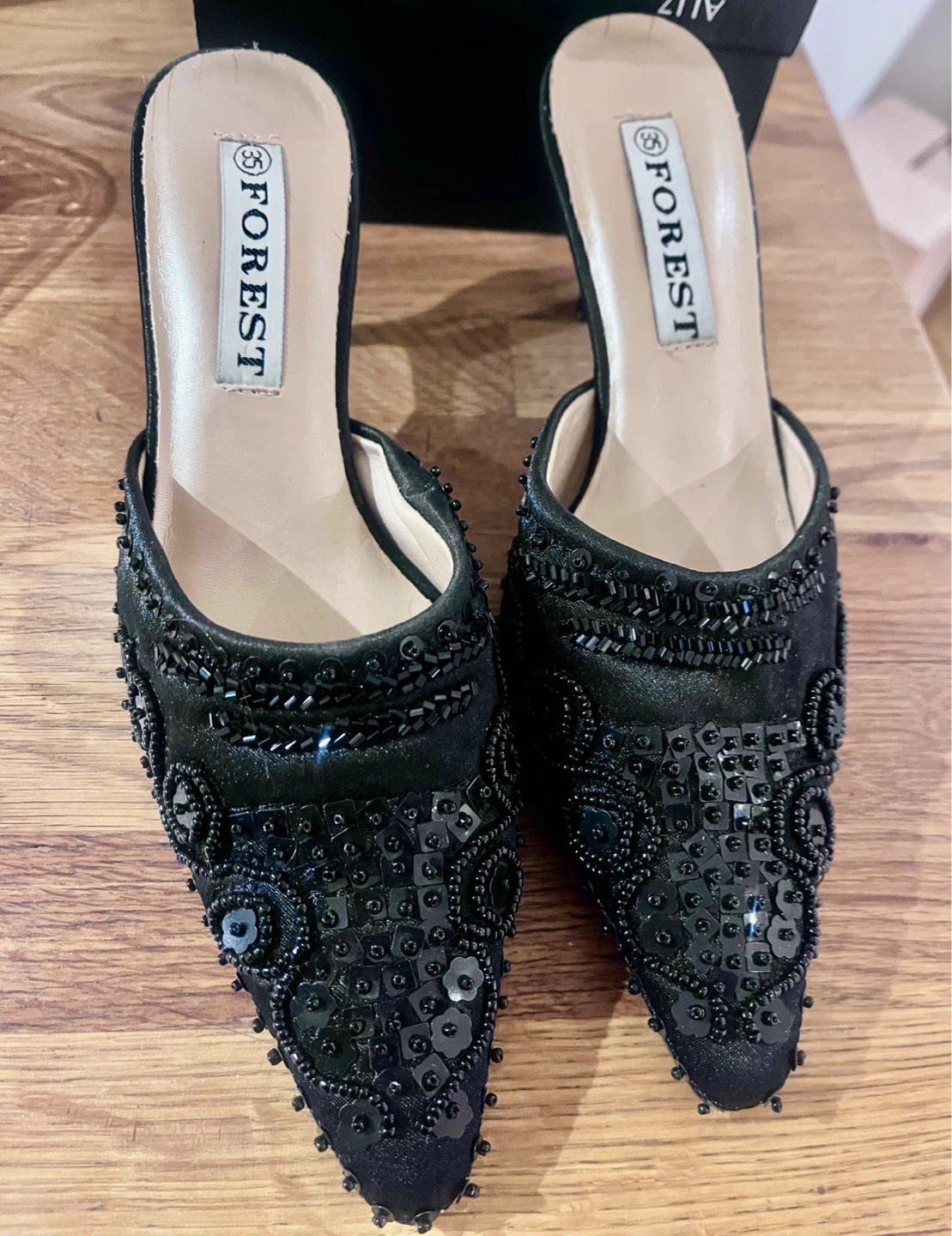 FOREST Black Beaded Mules Size 35