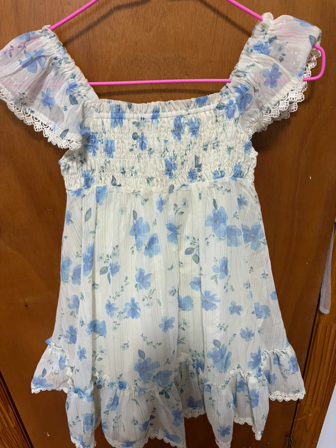 Rachel Zoe Girls' 5T Dress Blue Floral Smocked Short Sleeve