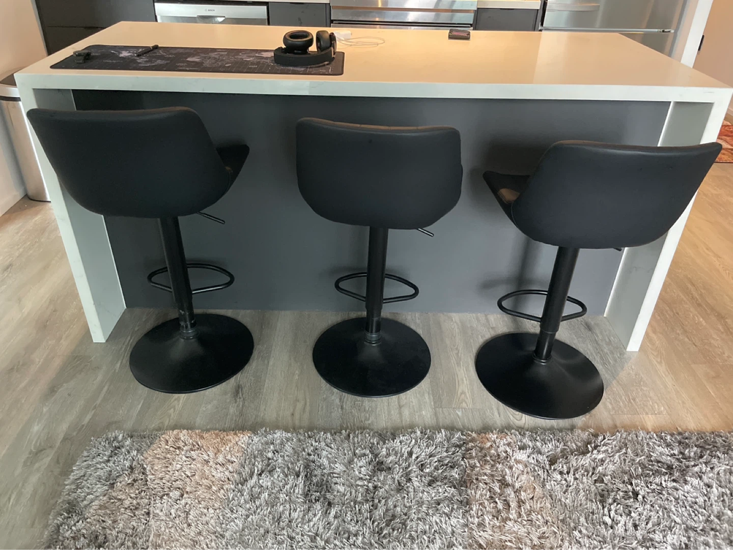 Black Faux Leather Bar Stools (Set of 3) - photo 2