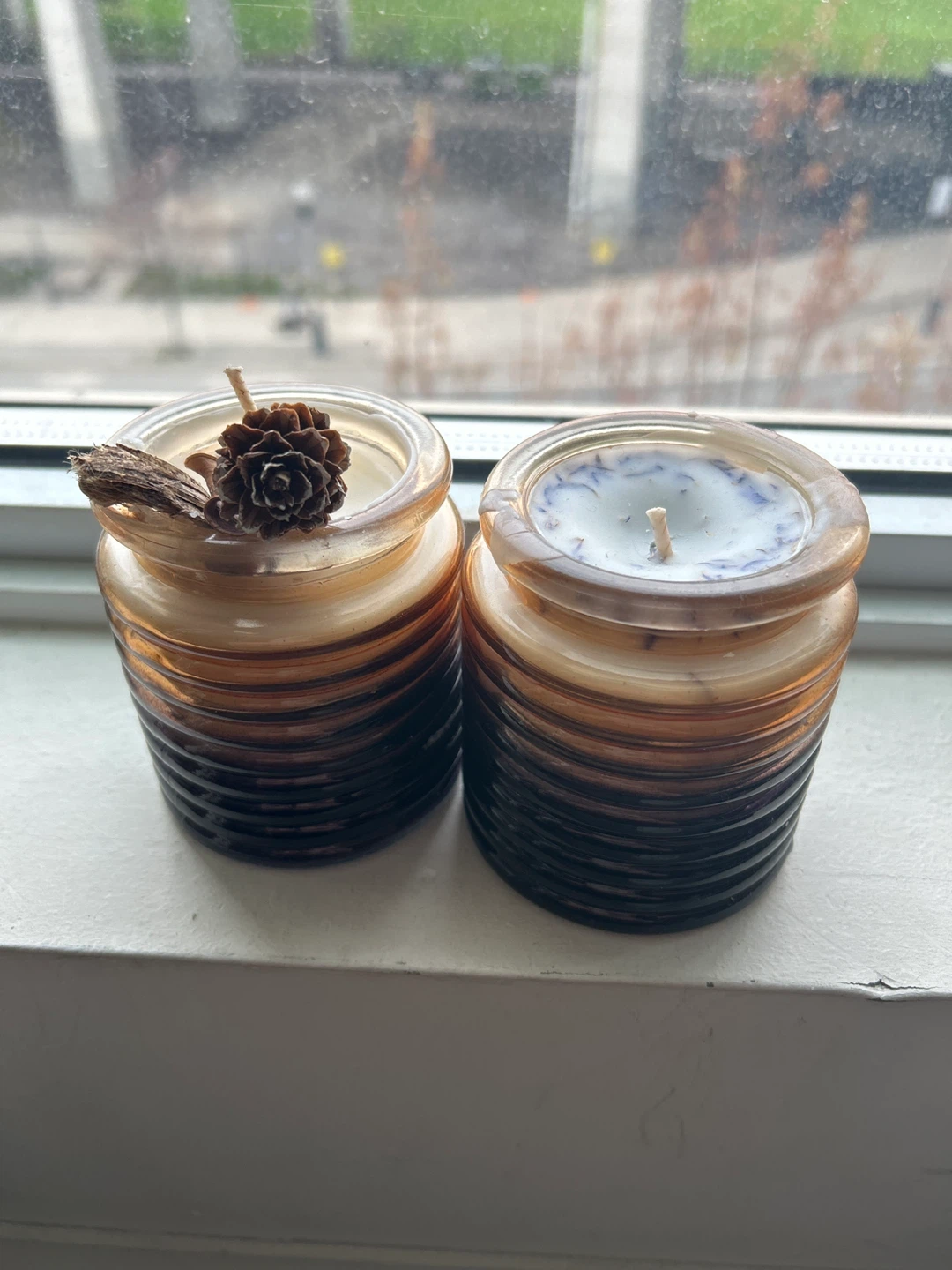 Set of 2 Scented Jar Candles with Natural Decor