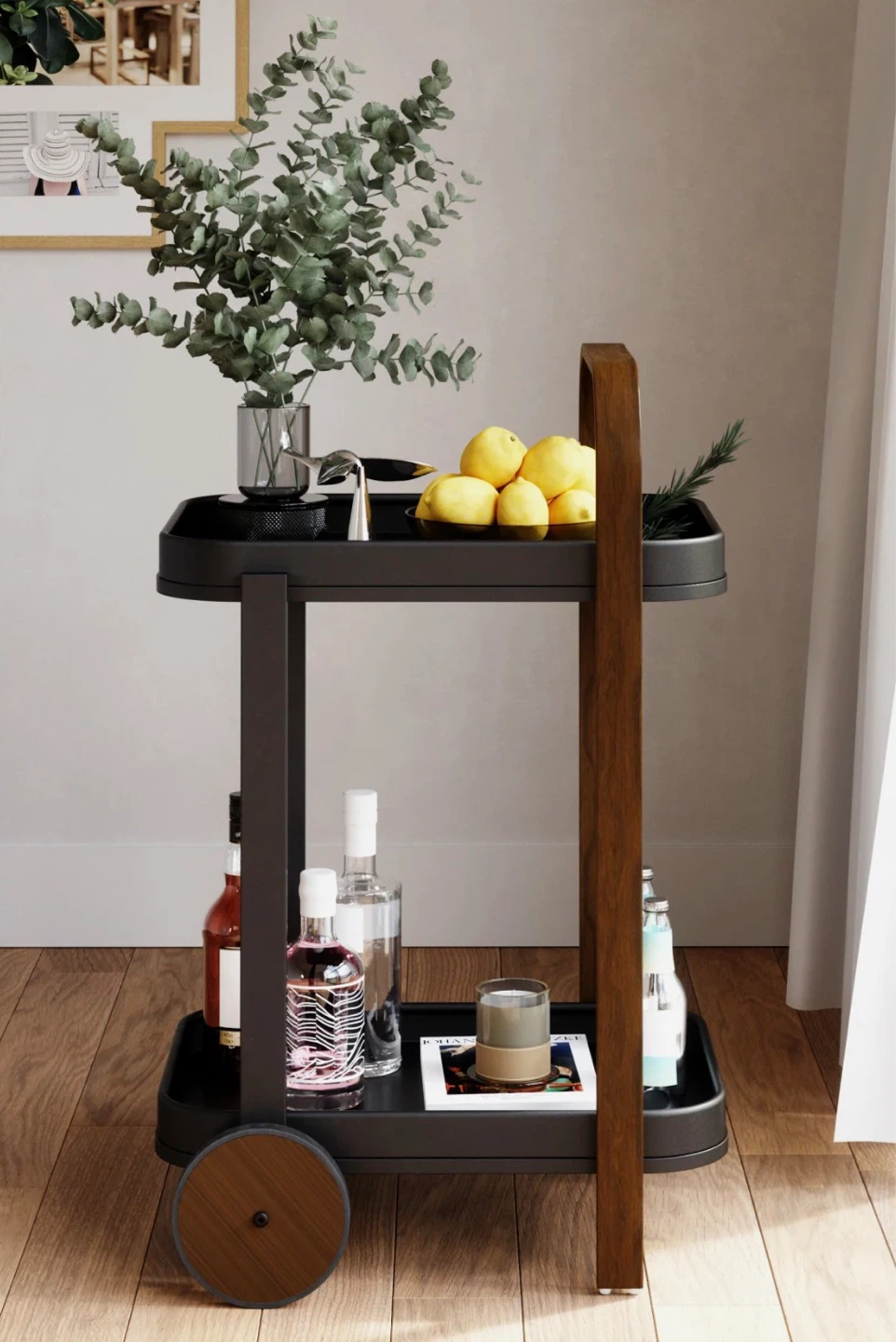 Umbra Black Bar Cart with Wood Handle - photo 2
