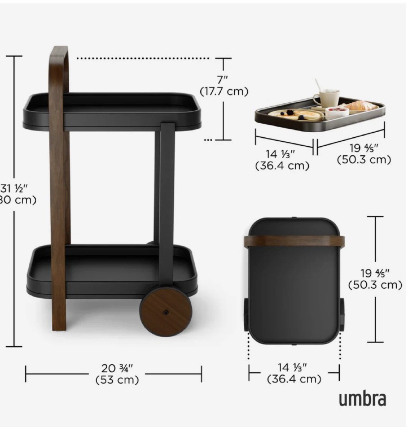 Umbra Black Bar Cart with Wood Handle - photo 3