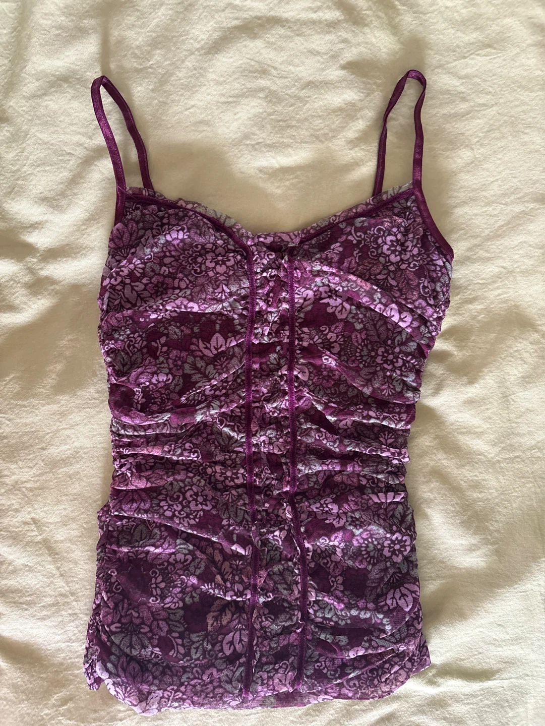 Purple Floral Ruched Camisole Top