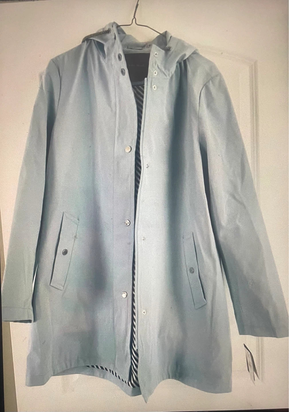 Kate Spade Light Blue Hooded Rain Jacket - Size L