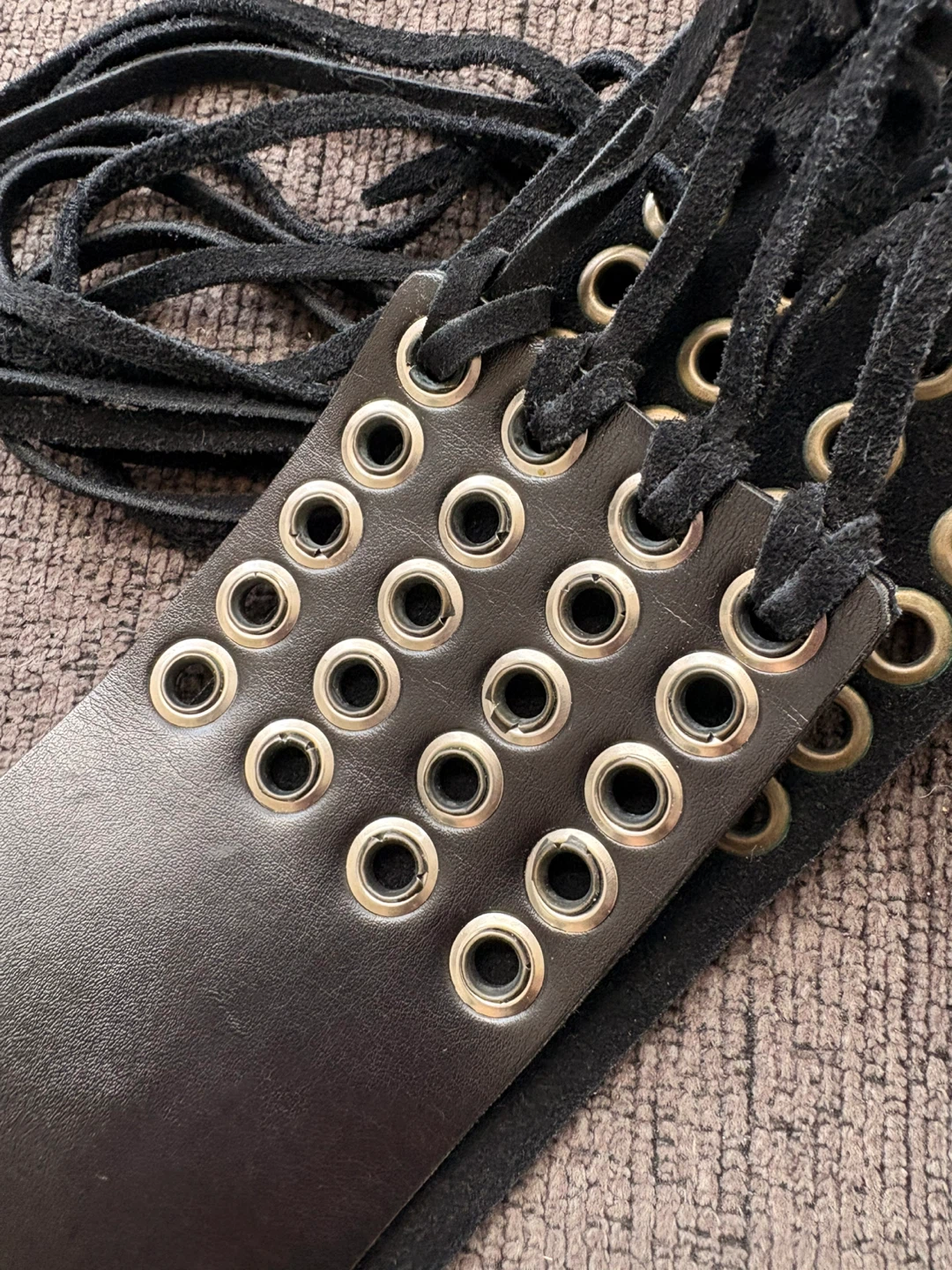 Black Leather Corset Belt with Eyelets and Lacing - photo 3