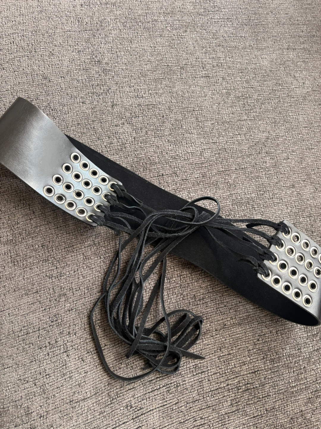 Black Leather Corset Belt with Eyelets and Lacing