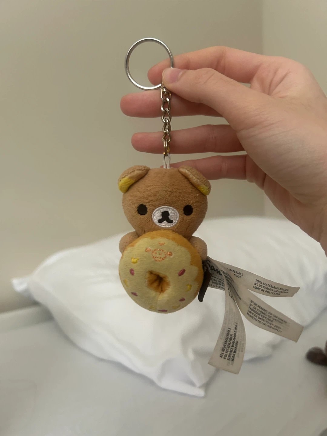 Rilakkuma plush keychain with donut