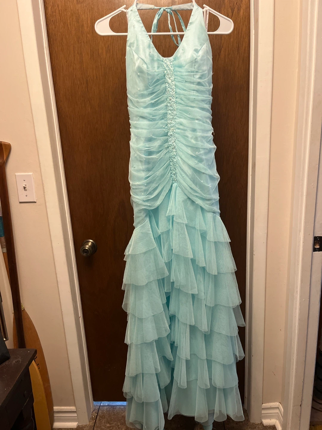 Light blue sparkly prom dress
