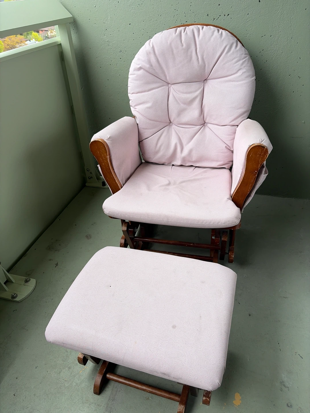 Beige Glider Rocking Chair with Ottoman