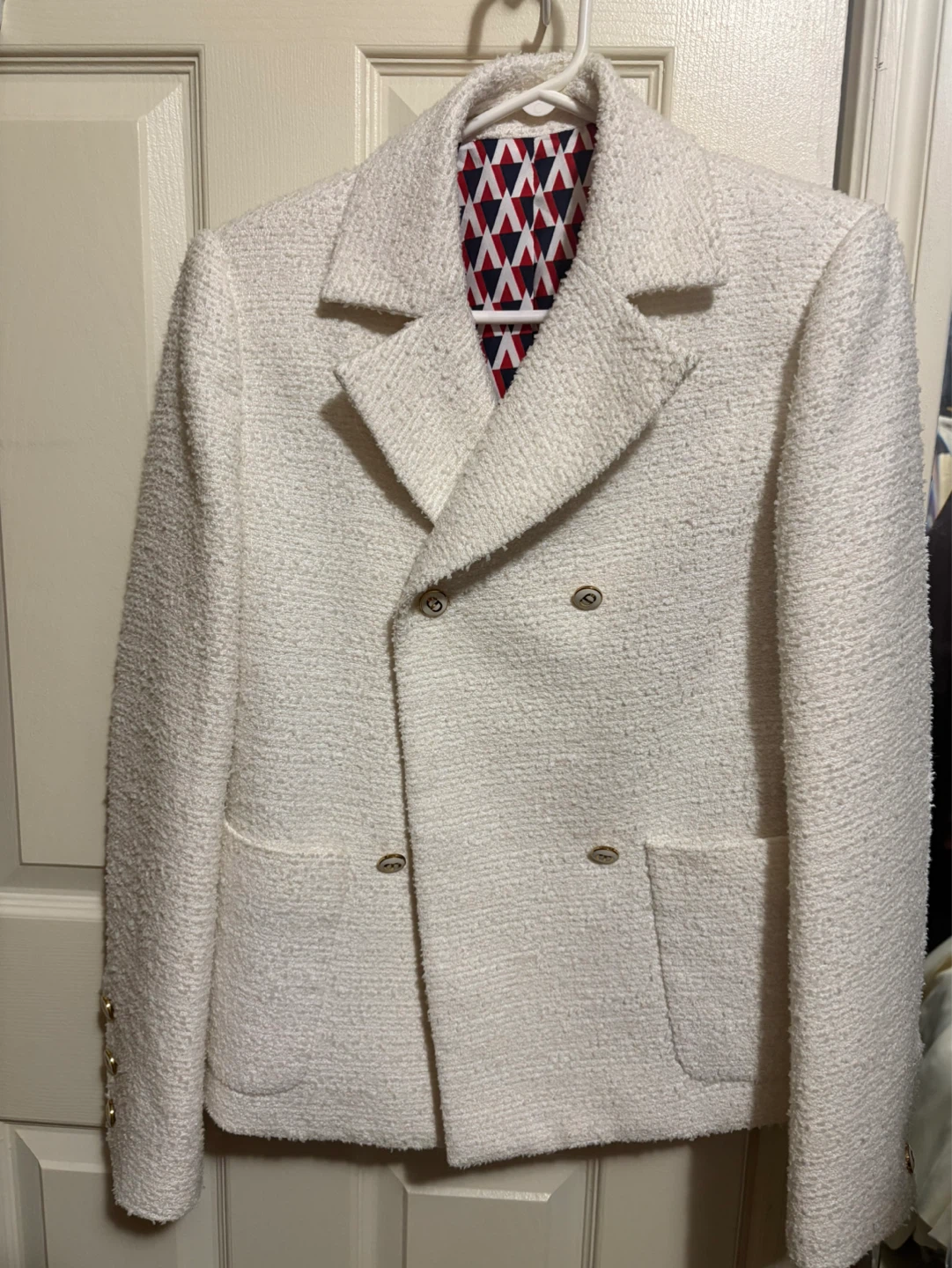 White Double-Breasted Textured Blazer