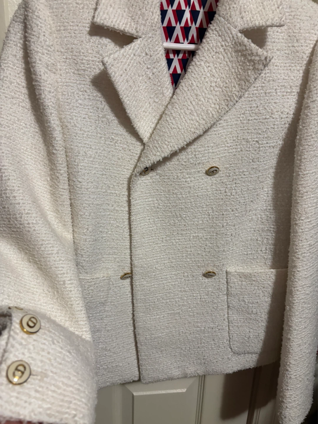 White Double-Breasted Textured Blazer - photo 3
