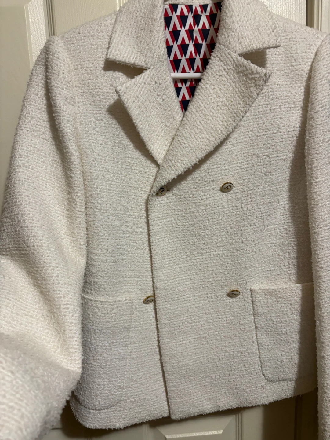 White Double-Breasted Textured Blazer - photo 2