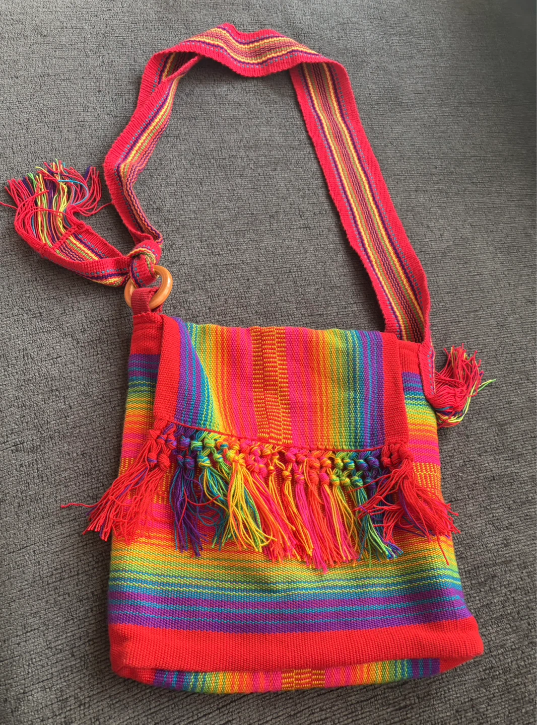 Rainbow Woven Messenger Bag with Tassels