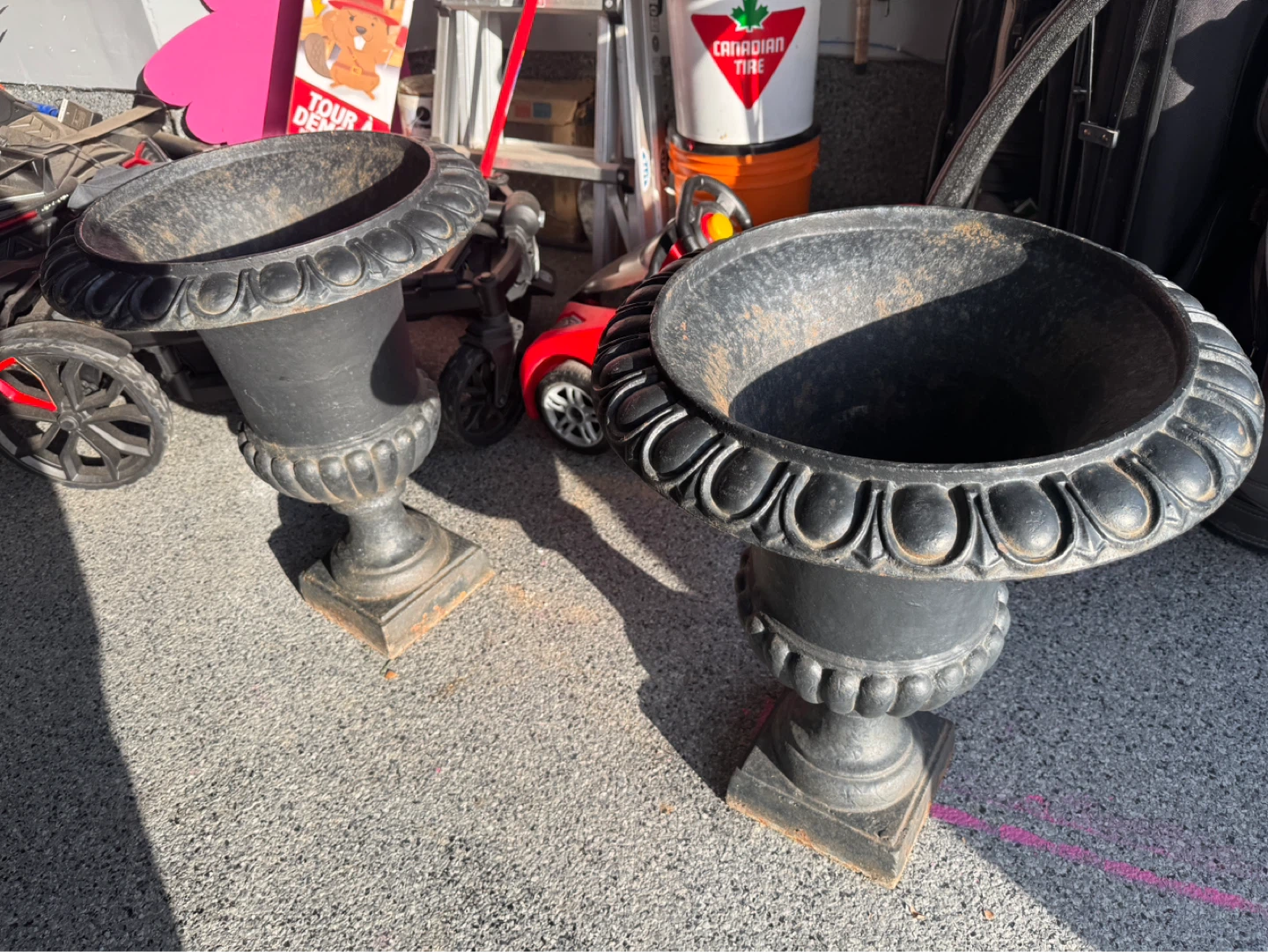Set of 2 Black Cast Iron Urn Planters