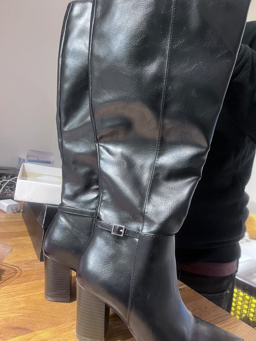 LifeStride Black Faux Leather Knee-High Boots