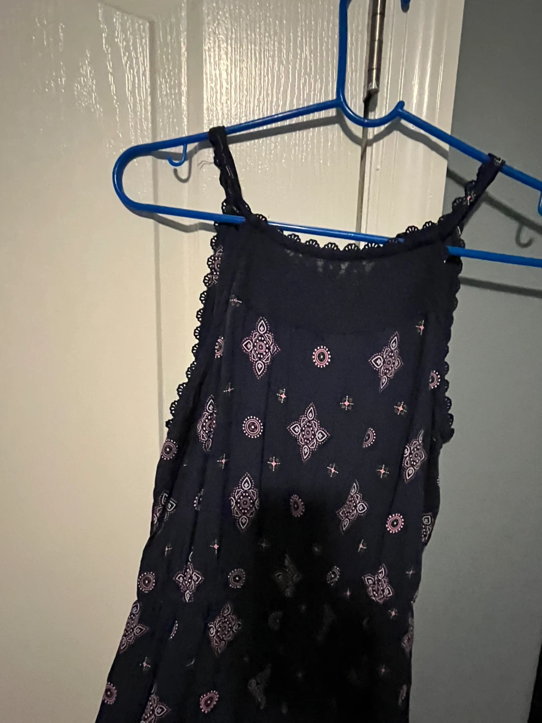 Navy Blue Patterned Walkthru Dress - Size L