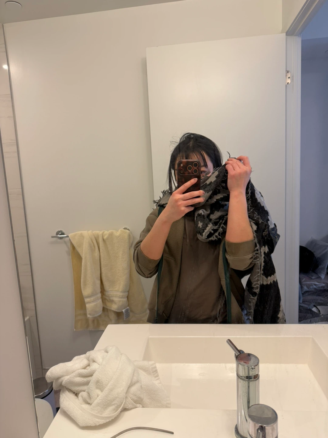 Black and Grey Patterned Scarf