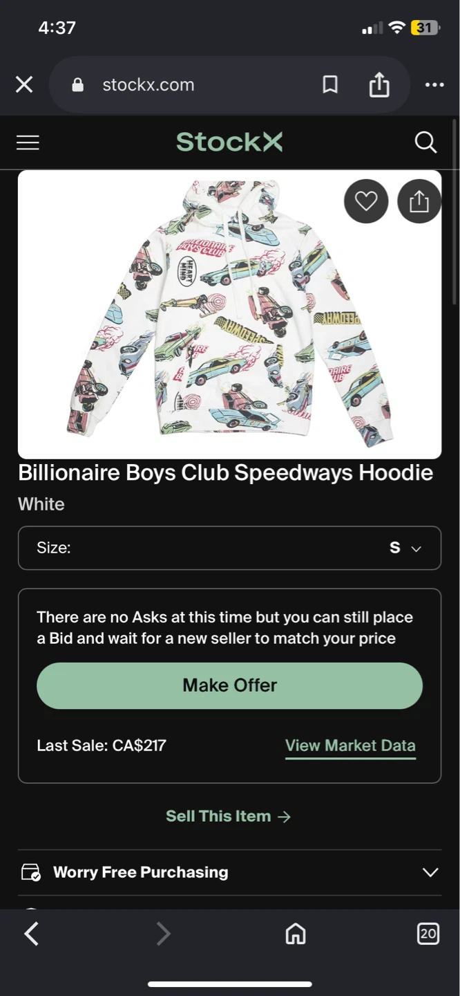 Billionaire Boys Club Speedways Hoodie White Size S