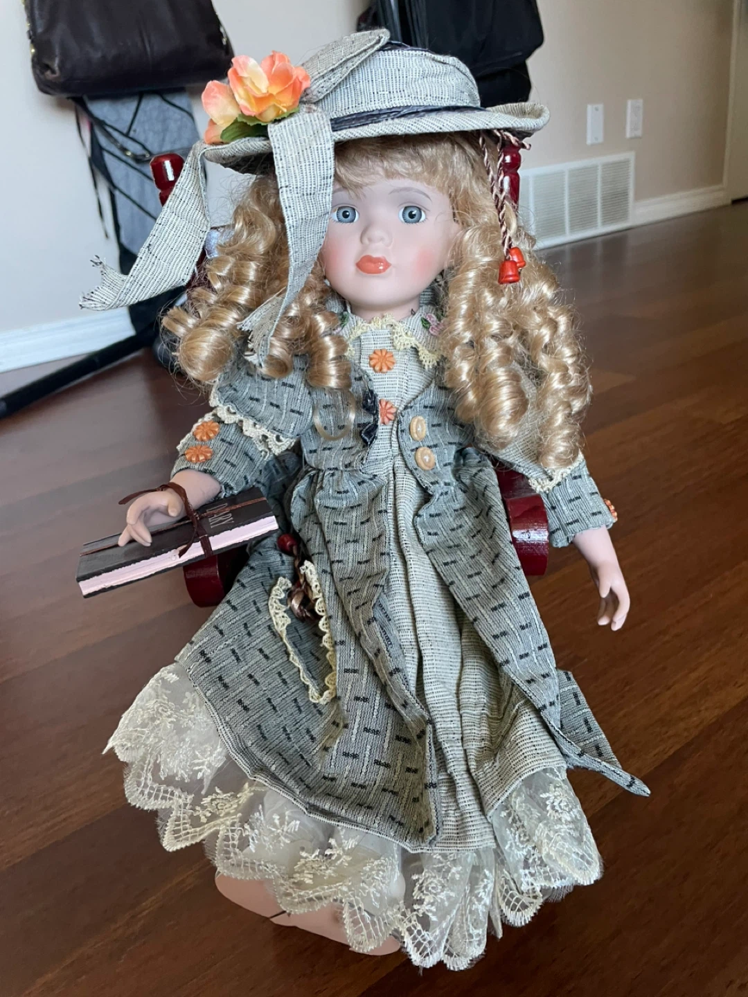 Porcelain Doll with Hat and Book - photo 2
