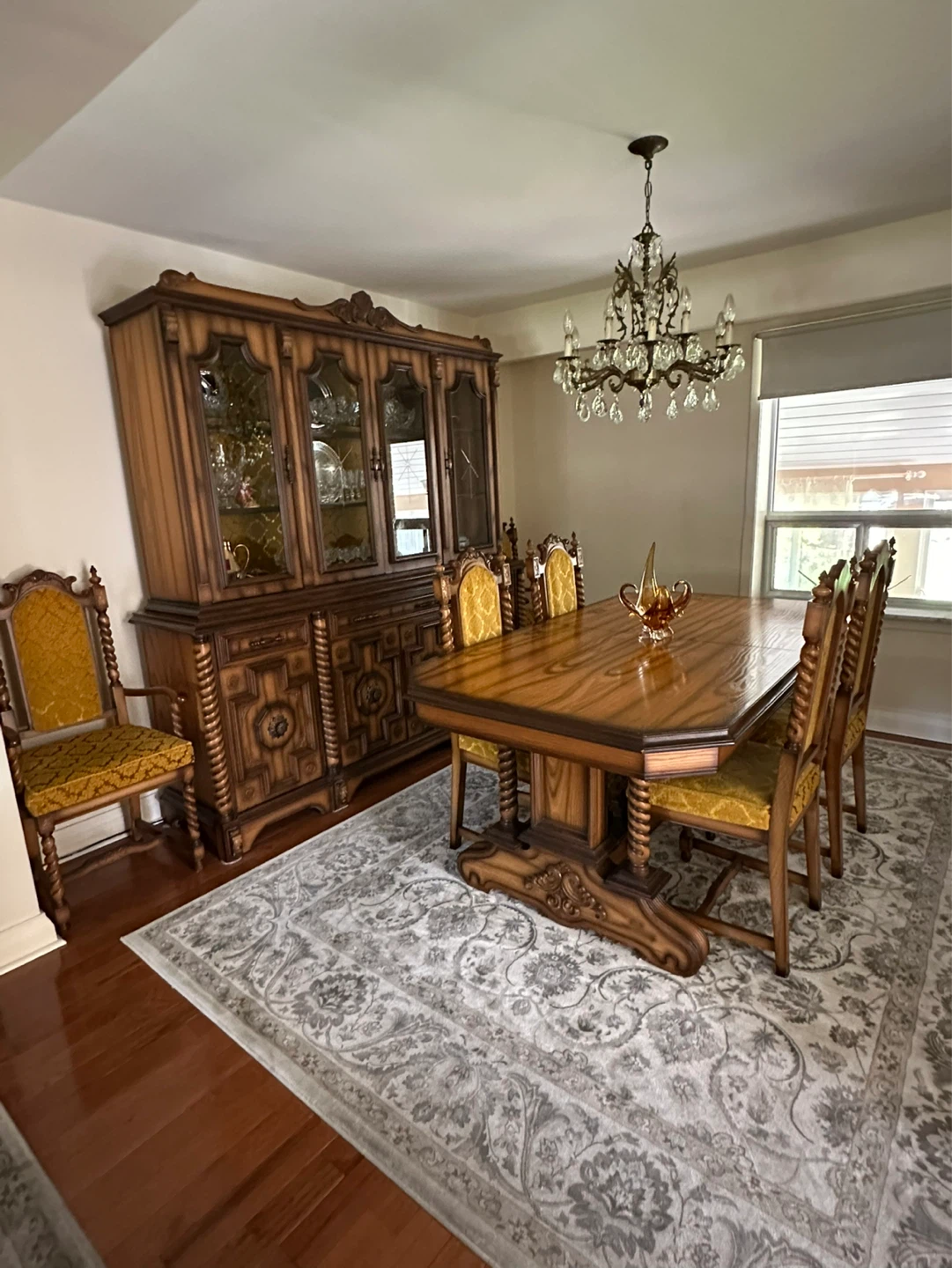 Vintage Wooden Dining Set with Hutch and Chairs