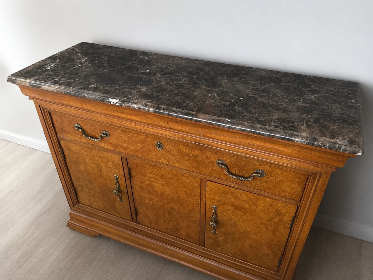 Vintage Wood Sideboard Cabinet with Marble Top