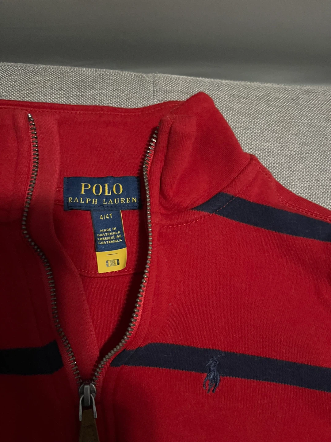 Polo Ralph Lauren Boys 1/4 Zip Pullover Red Navy Striped Size 4T