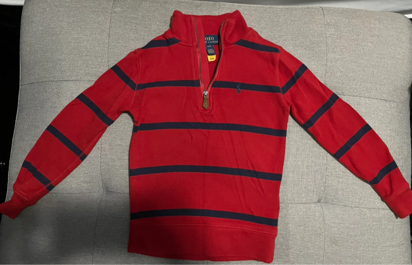Polo Ralph Lauren Boys 1/4 Zip Pullover Red Navy Striped Size 4T - photo 2