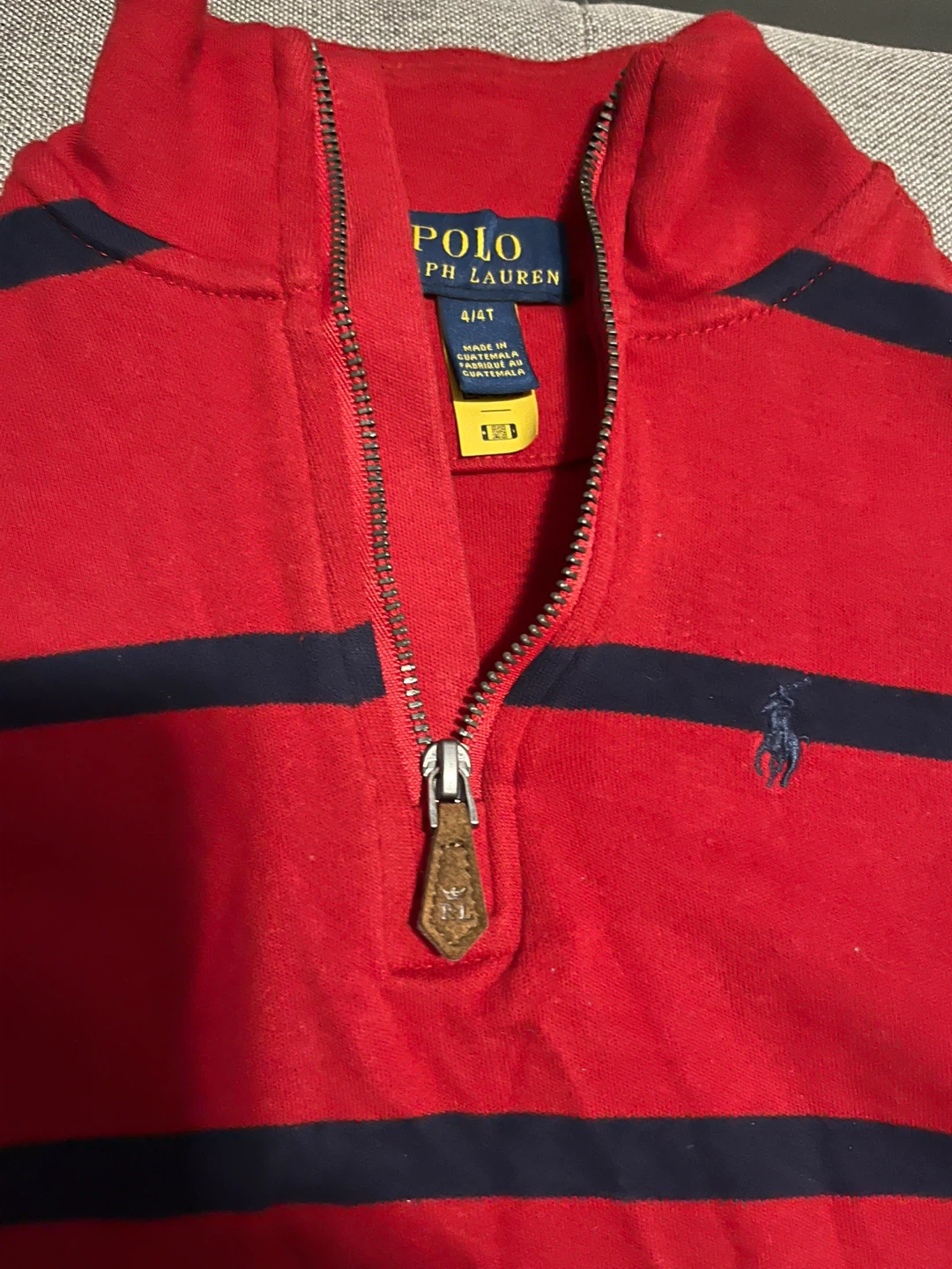 Polo Ralph Lauren Boys 1/4 Zip Pullover Red Navy Striped Size 4T - photo 3