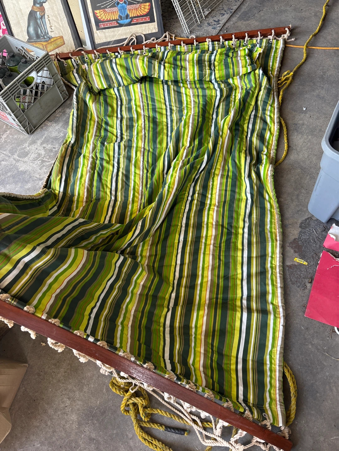 Striped Hammock with Wooden Spreader Bars