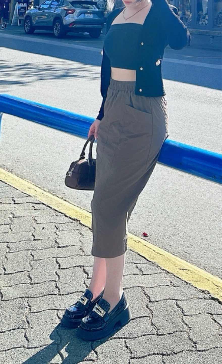 Brown A-line Midi Skirt