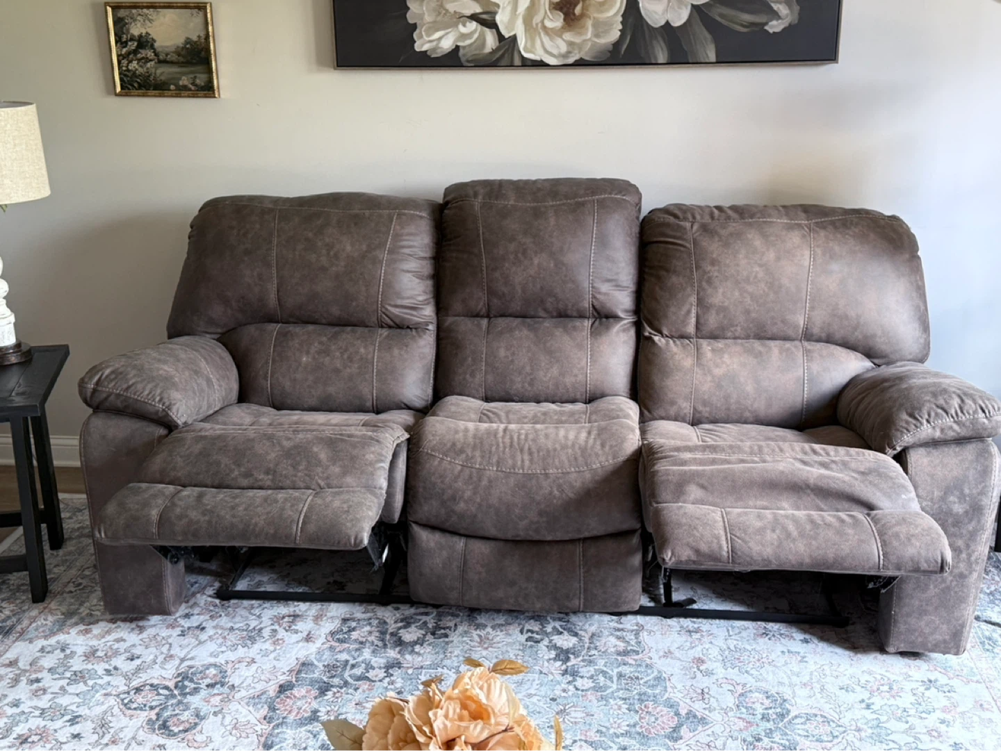 3-Seater Reclining Sofa - Brown Faux Leather - photo 4