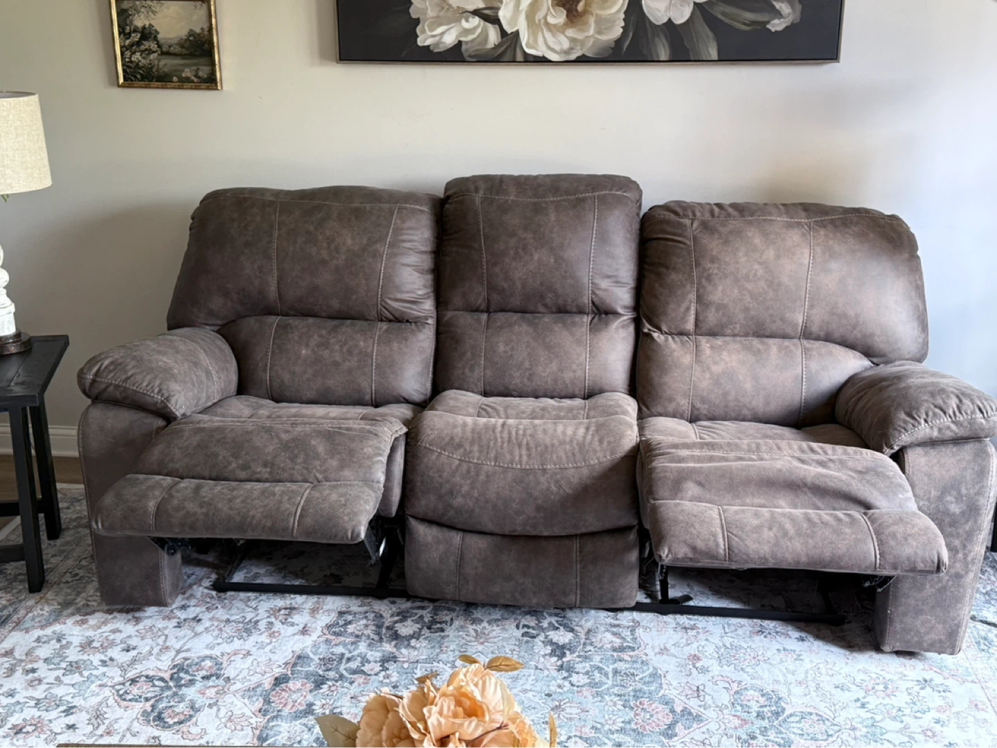 3-Seater Reclining Sofa - Brown Faux Leather - photo 5