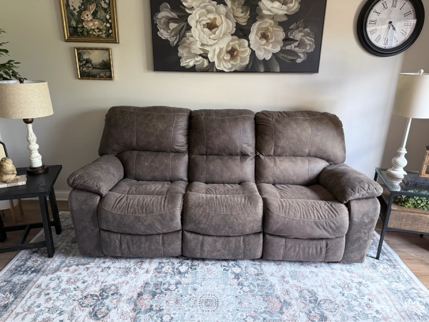 3-Seater Reclining Sofa - Brown Faux Leather - photo 3