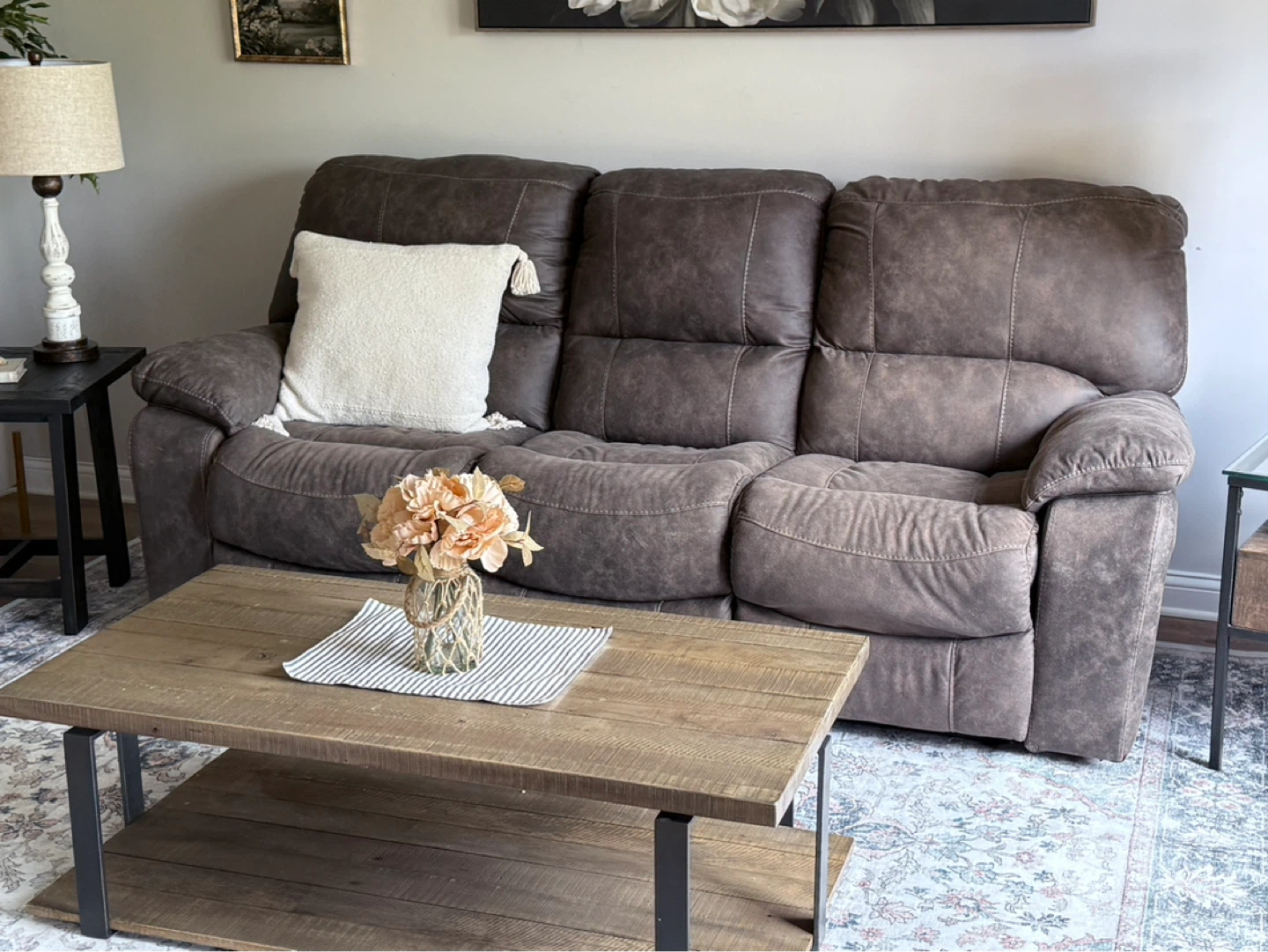 3-Seater Reclining Sofa - Brown Faux Leather - photo 2