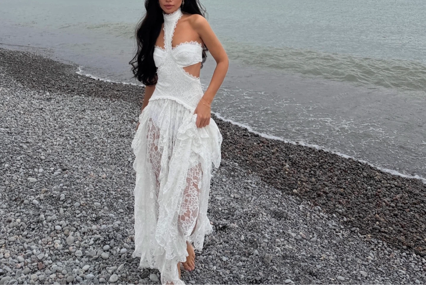 12th Tribe Princesa White Lace Drop Waist Maxi Dress - size xs