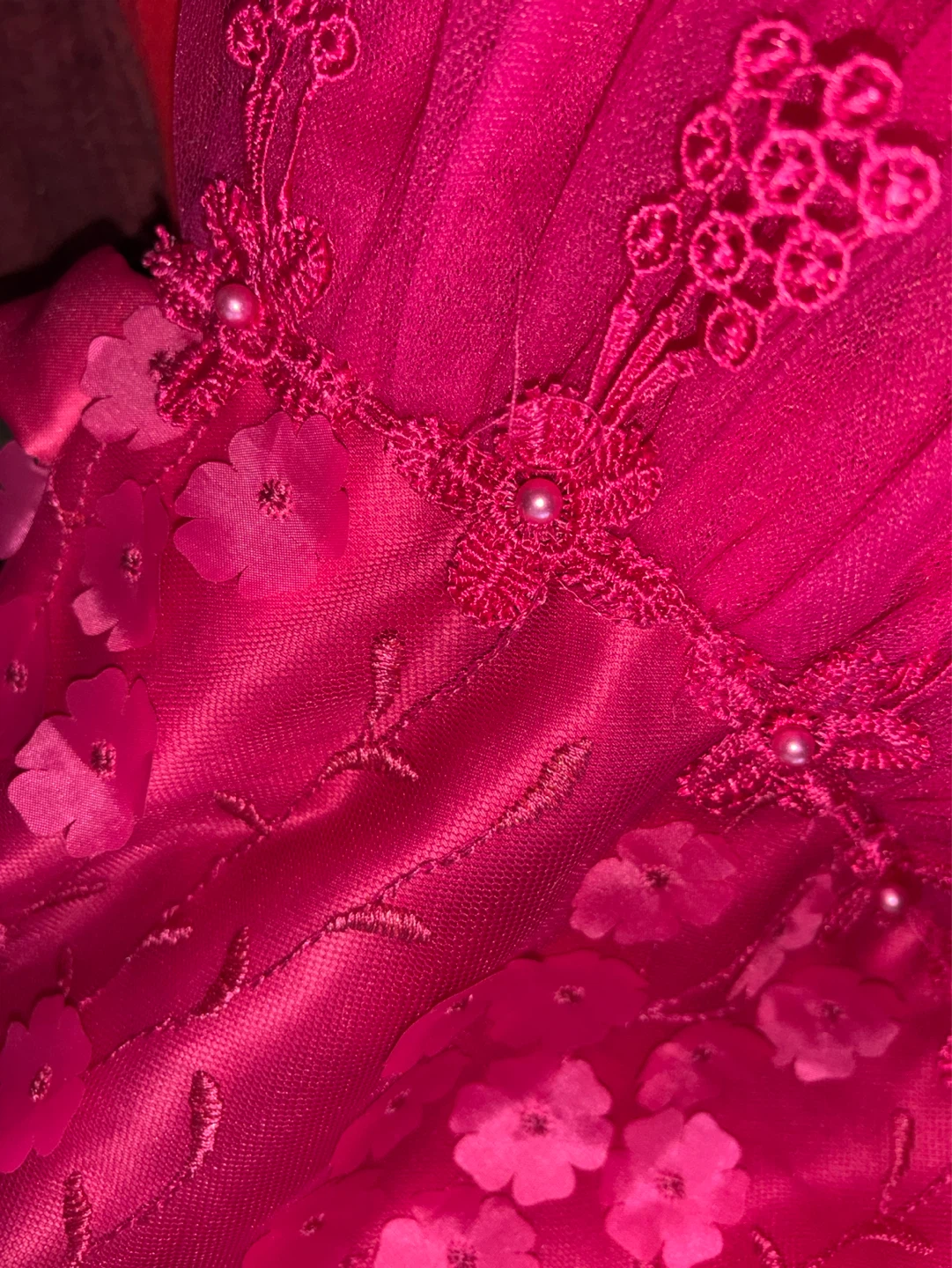 Girls' Hot Pink Dress with Floral Appliqués and Bow - photo 3