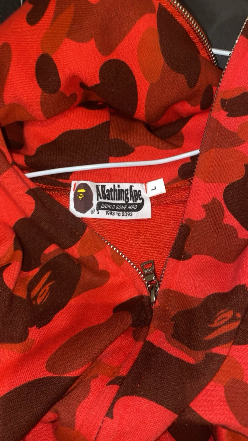 A Bathing Ape Bape Shark Full Zip Hoodie Red Camo Size L
