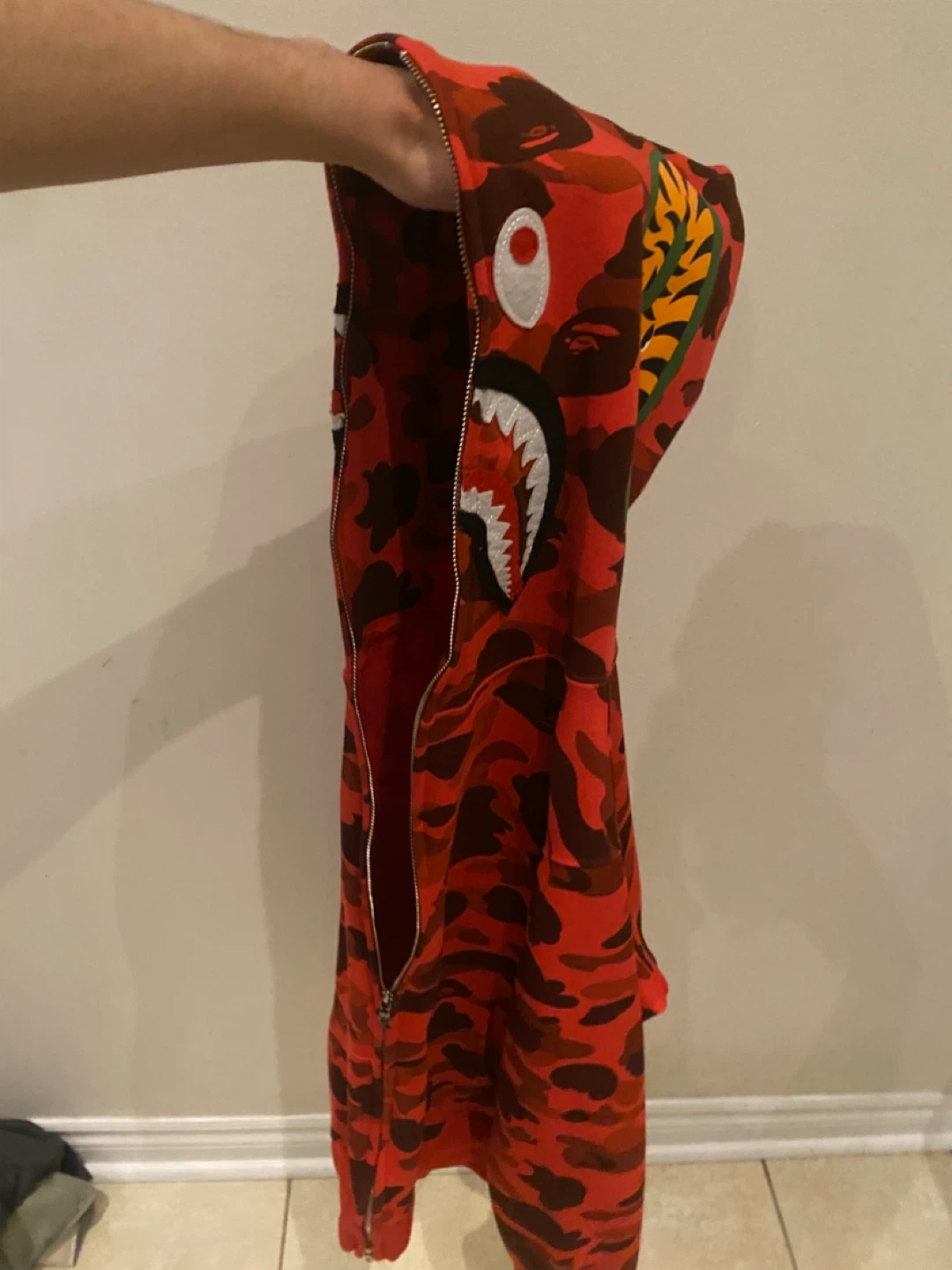 A Bathing Ape Bape Shark Full Zip Hoodie Red Camo Size L - photo 3