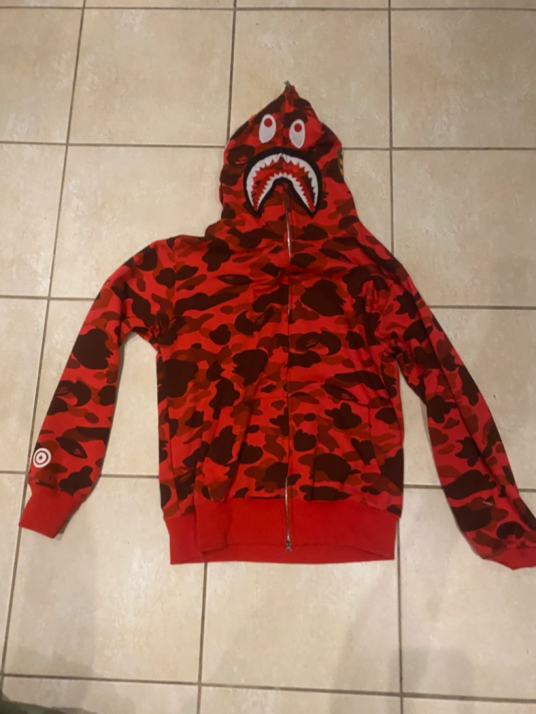A Bathing Ape Bape Shark Full Zip Hoodie Red Camo Size L - photo 5