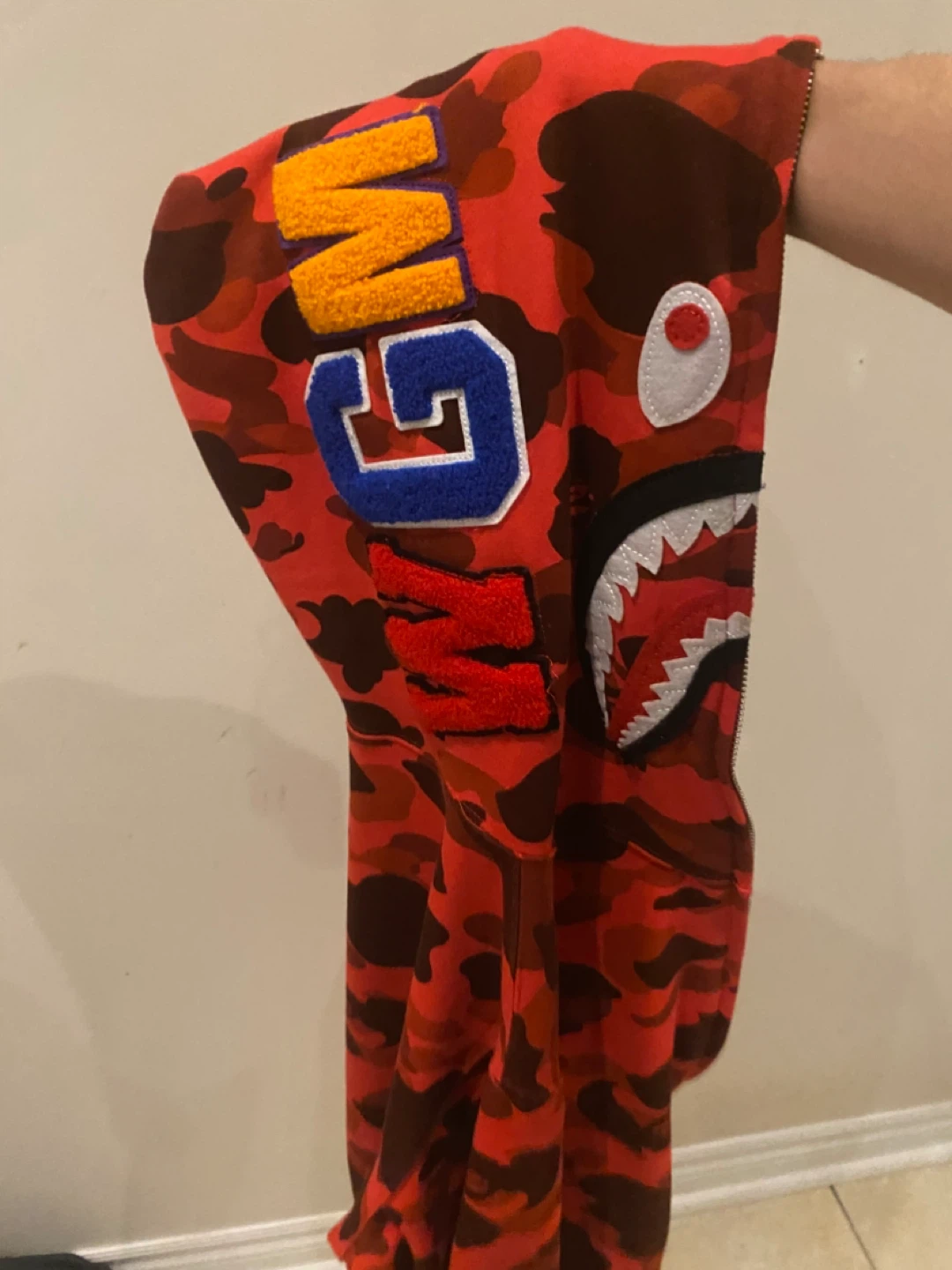 A Bathing Ape Bape Shark Full Zip Hoodie Red Camo Size L - photo 2