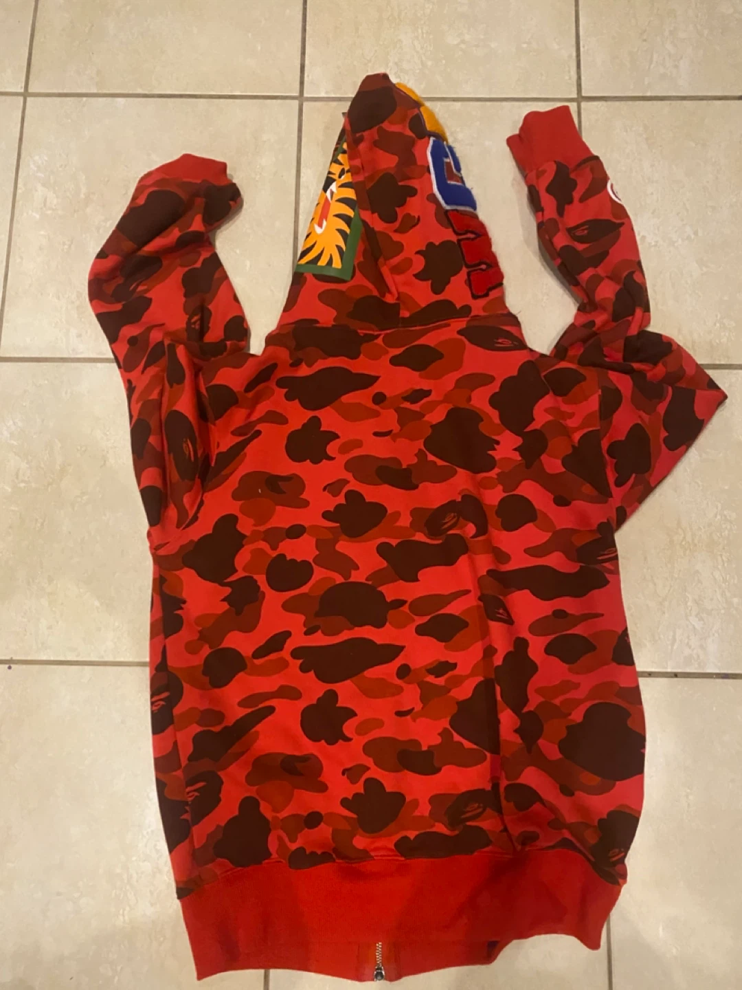 A Bathing Ape Bape Shark Full Zip Hoodie Red Camo Size L - photo 4