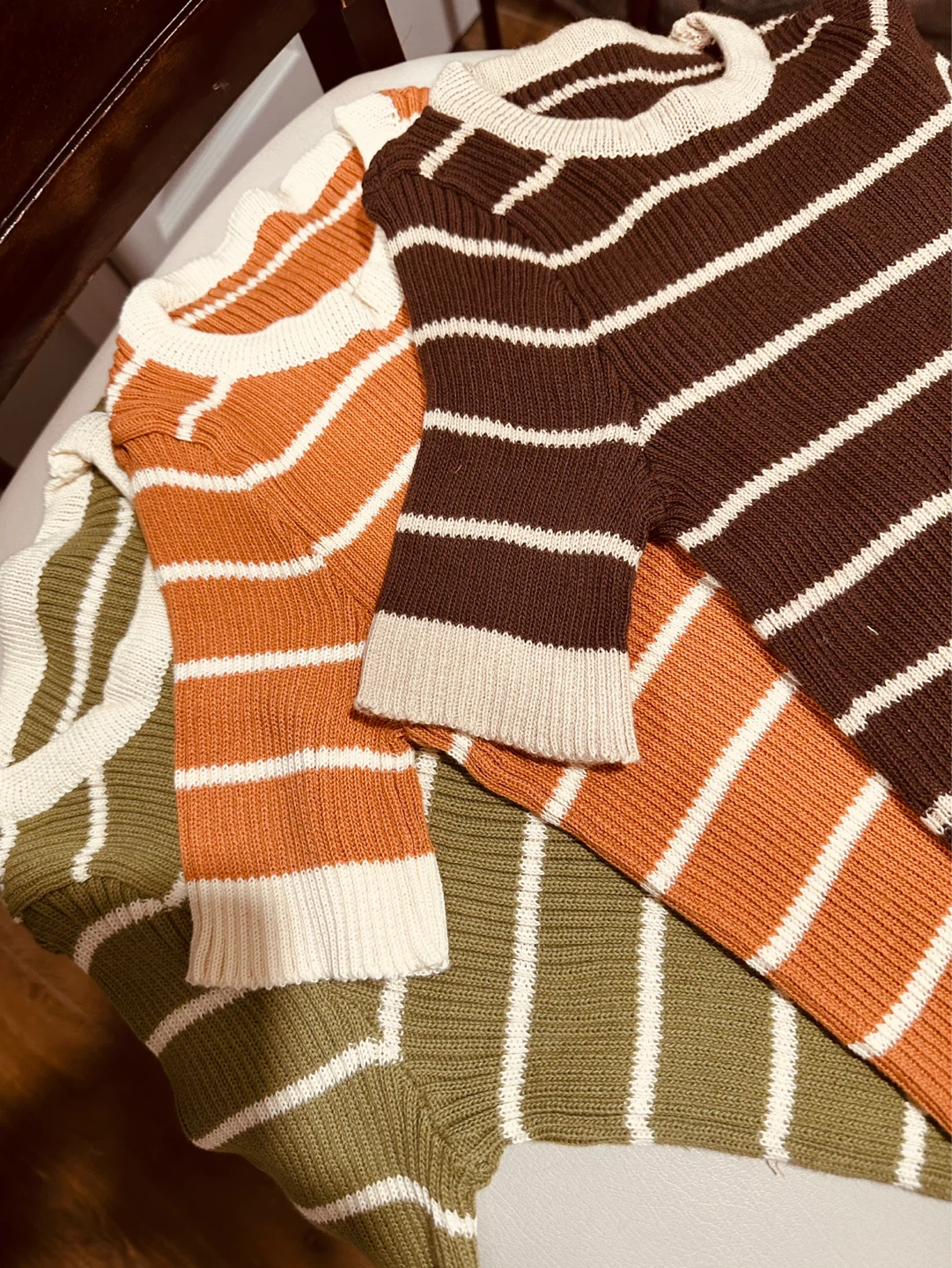 Striped Knit Rompers - Set of 3