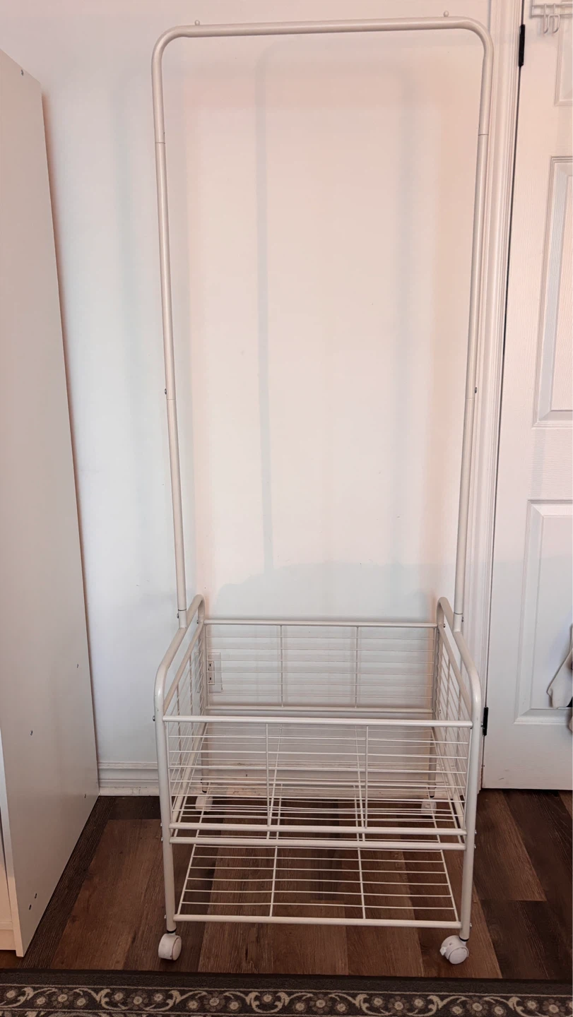 White Metal Rolling Storage Cart with Hanging Bar - photo 2