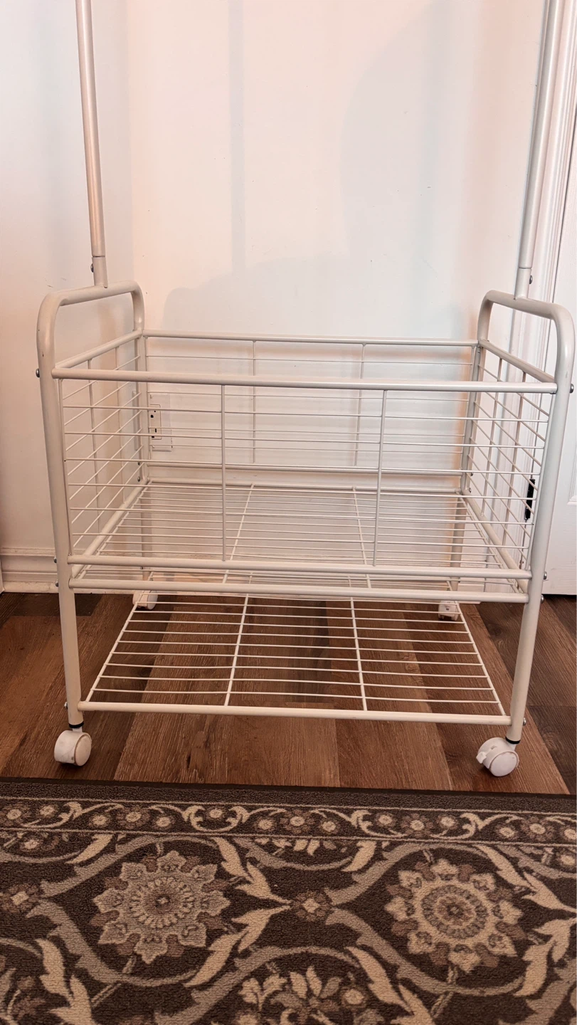 White Metal Rolling Storage Cart with Hanging Bar - photo 3