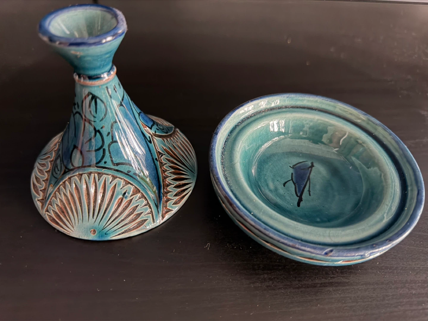 Small Blue Ceramic Dish with Lid with Decorative Design - photo 2