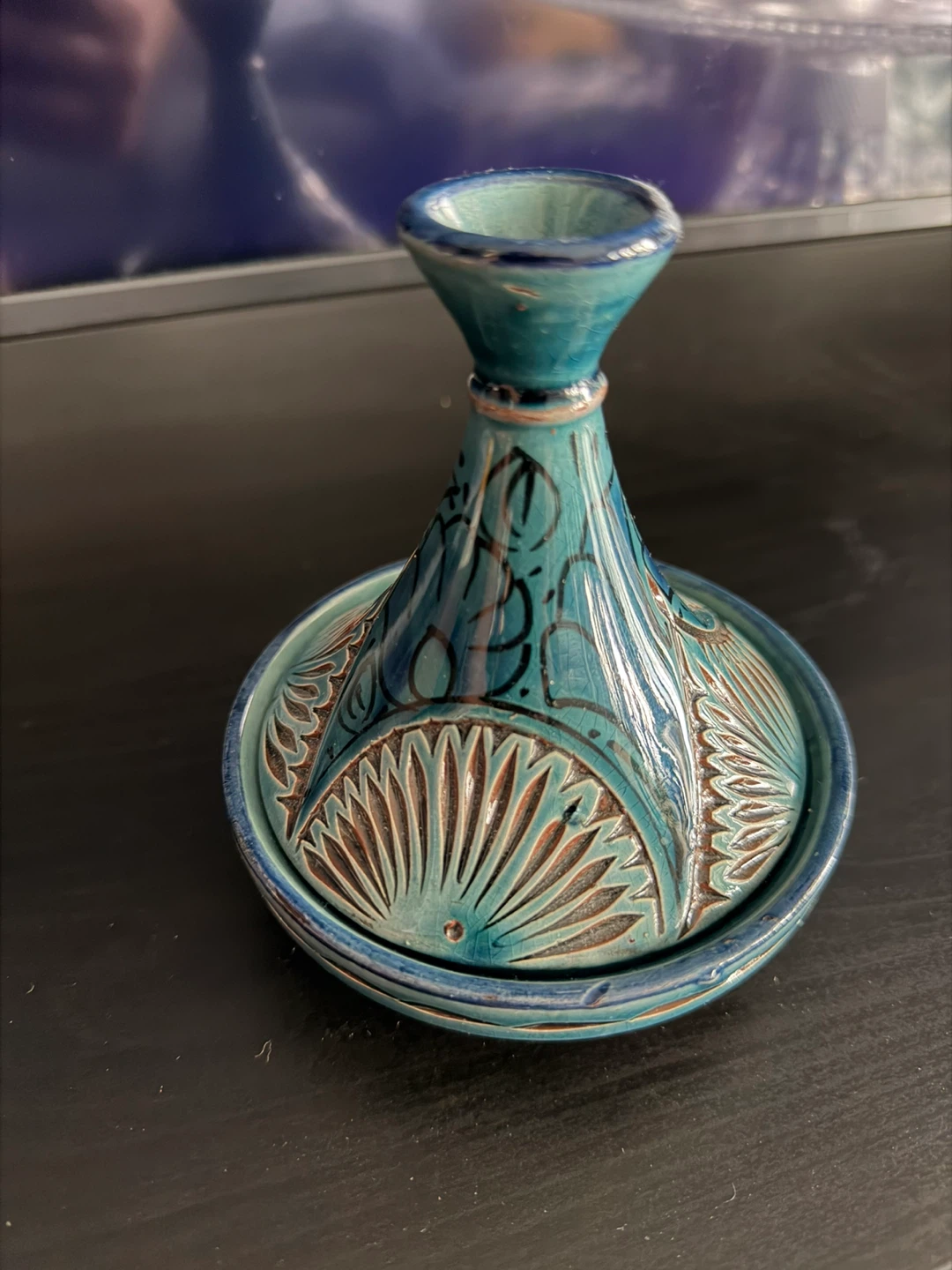 Small Blue Ceramic Dish with Lid with Decorative Design - photo 3