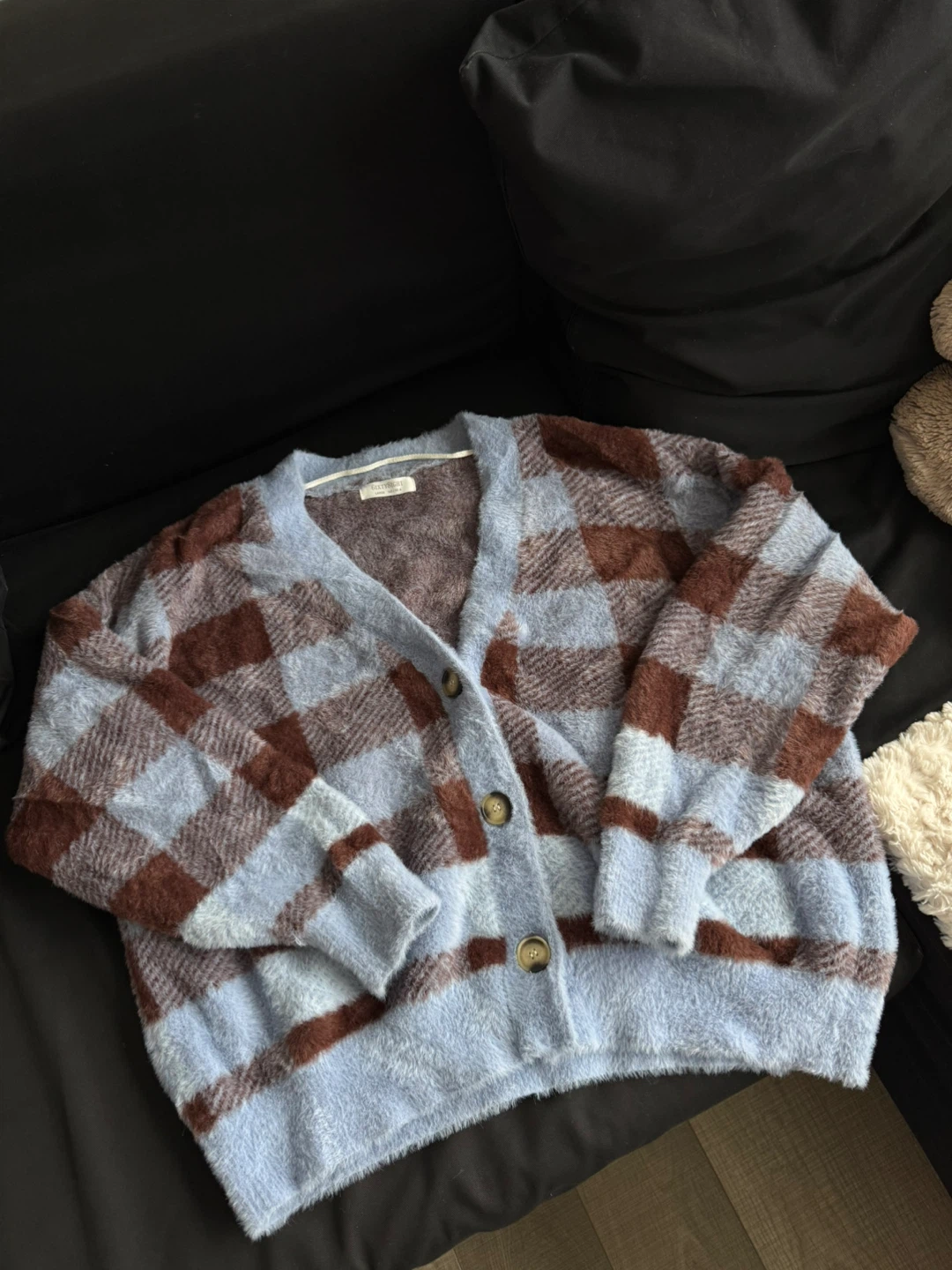 Sixty-Eight Plaid Fuzzy Cardigan
