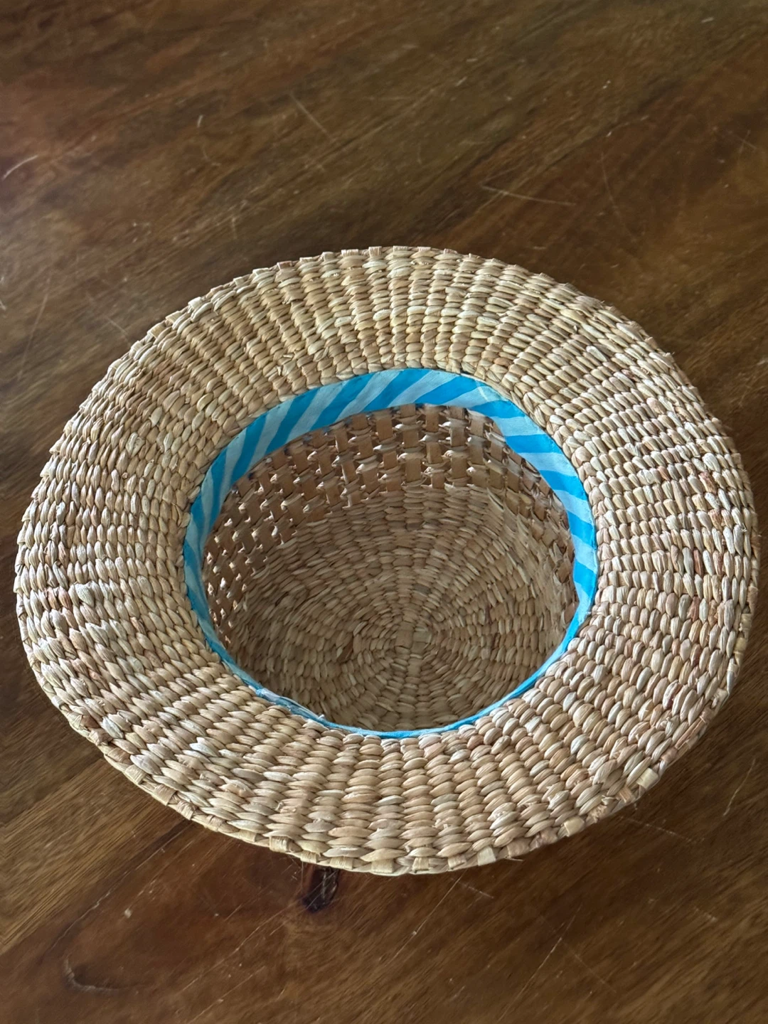 Straw Summer Hat with Blue Gingham Ribbon - photo 4